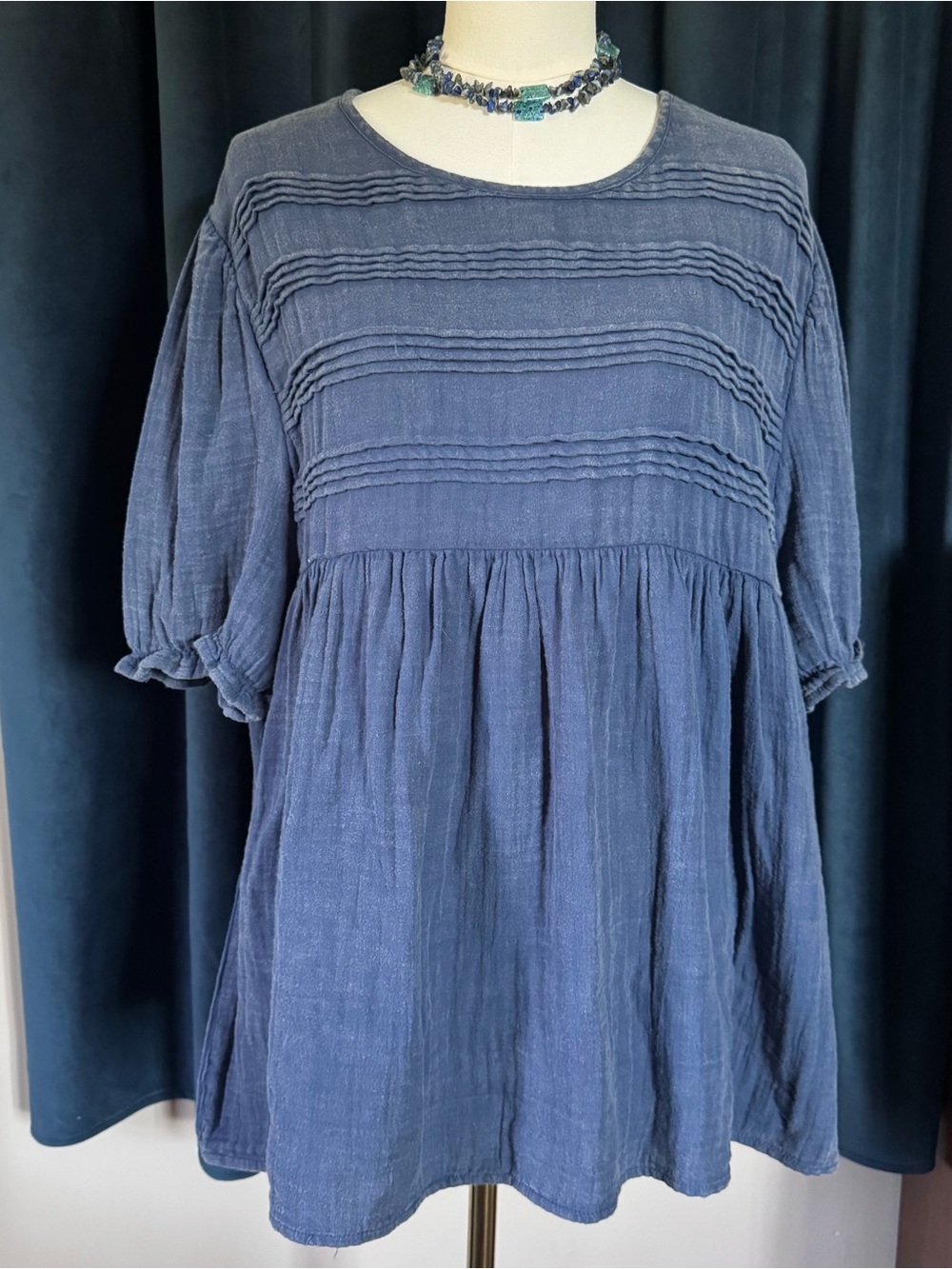Simply Southern Blue Textured Pintuck Tunic